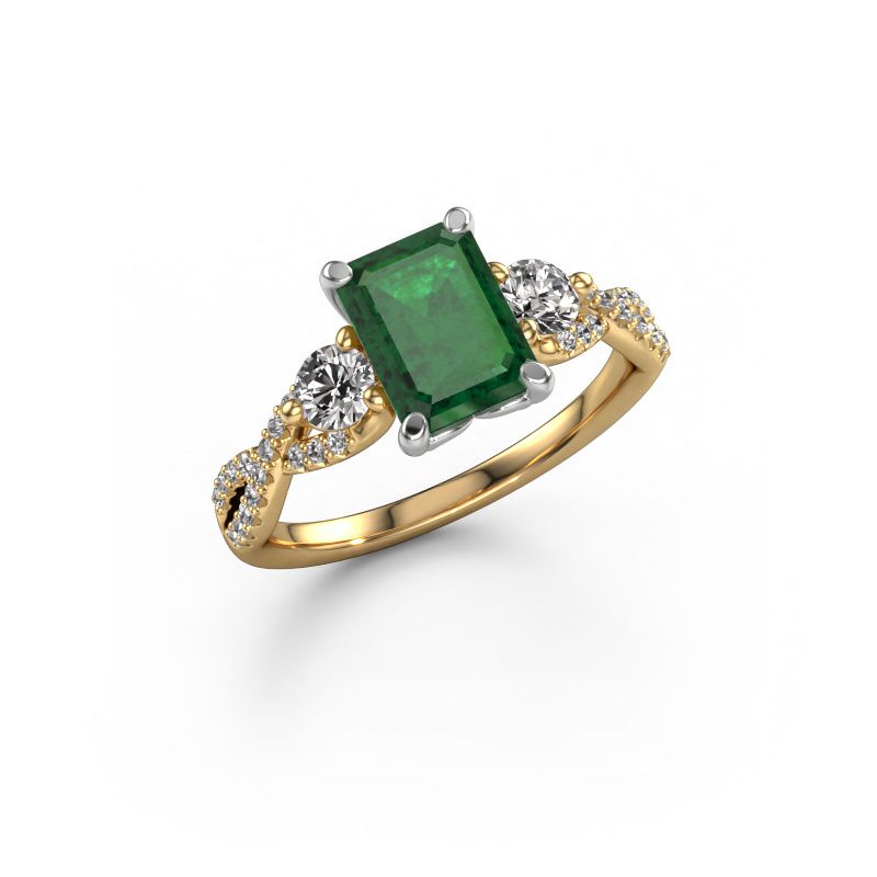 Engagement ring Marilou EME 585 gold emerald 8x6 mm