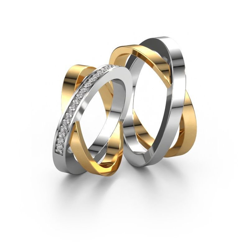 Trauringe set WHR0079LM ±10x2.4 mm 14 Karat Gold Diamant 0.008 crt