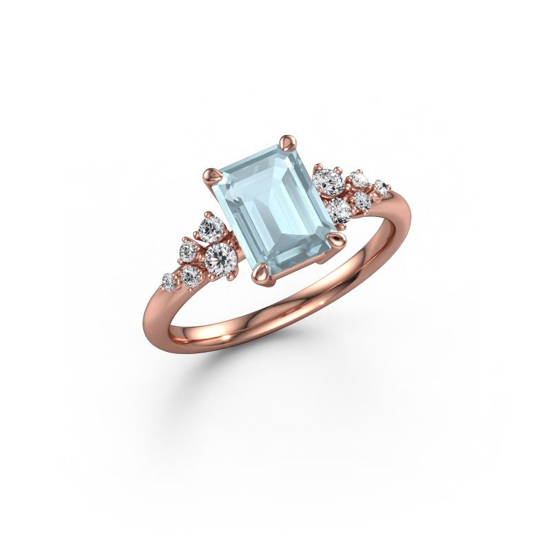 Engagement ring Royce EME 585 rose gold aquamarine 8x6 mm