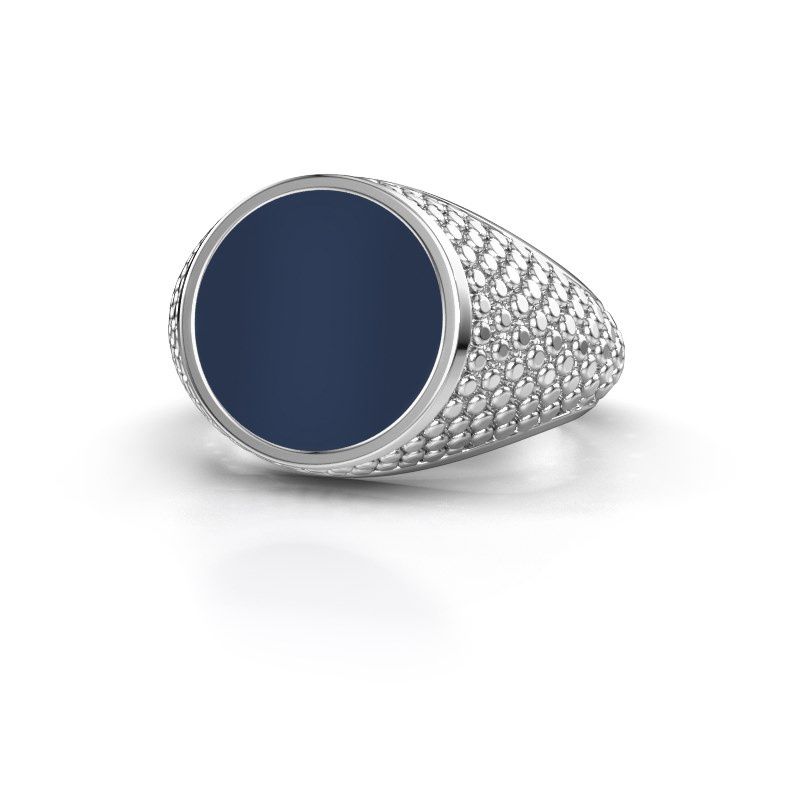 Image of Signet ring zachary 2<br/>585 white gold<br/>dark blue sardonyx 12 mm