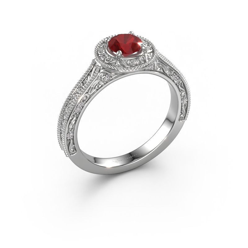 Verlovings ring Alice RND 950 platina robijn 5 mm