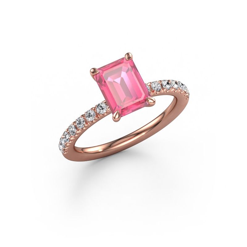 Verlovingsring Crystal EME 2 585 rosé goud roze saffier 8x6 mm