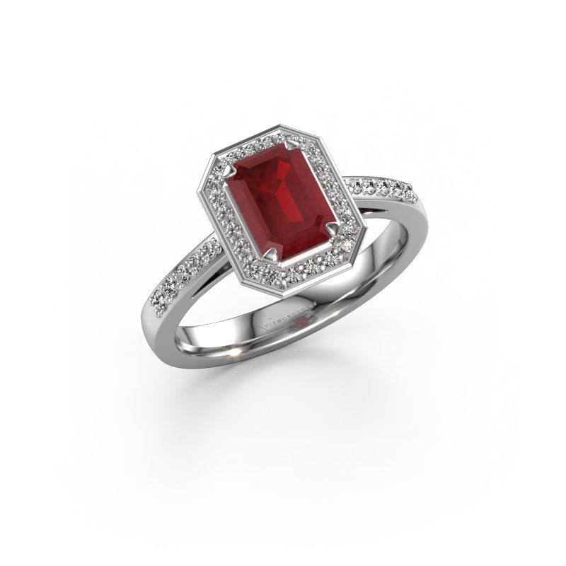 Engagement ring Dodie 2 eme 950 platinum ruby 7x5 mm