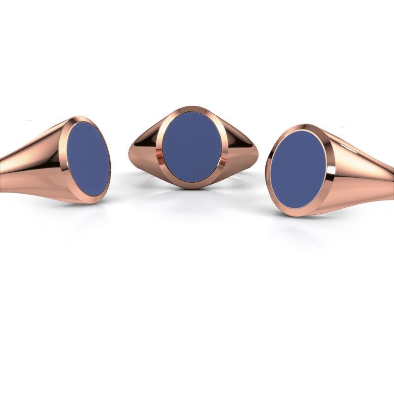 Afbeelding van Zegelring Herman 2<br/>585 rosé goud<br/>blauwe emaille 12x10 mm