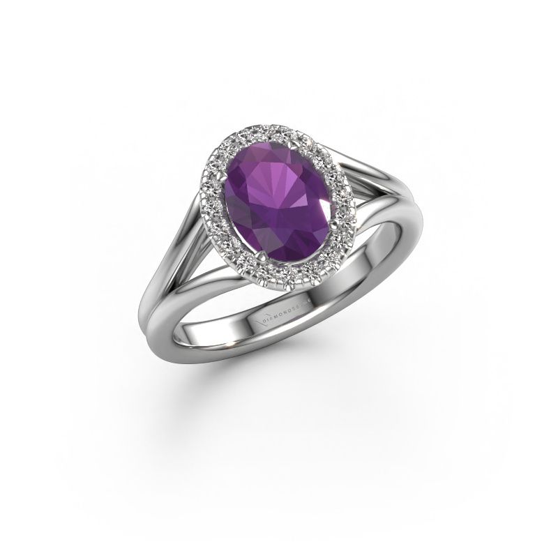 Verlovingsring Verla ovl 1 950 platina amethist 8x6 mm