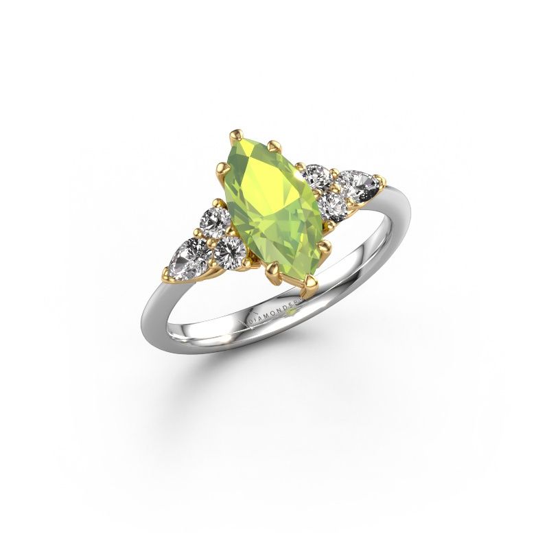 Bague de fiançailles Melani MRQ 585 or blanc péridot 11x5.5 mm