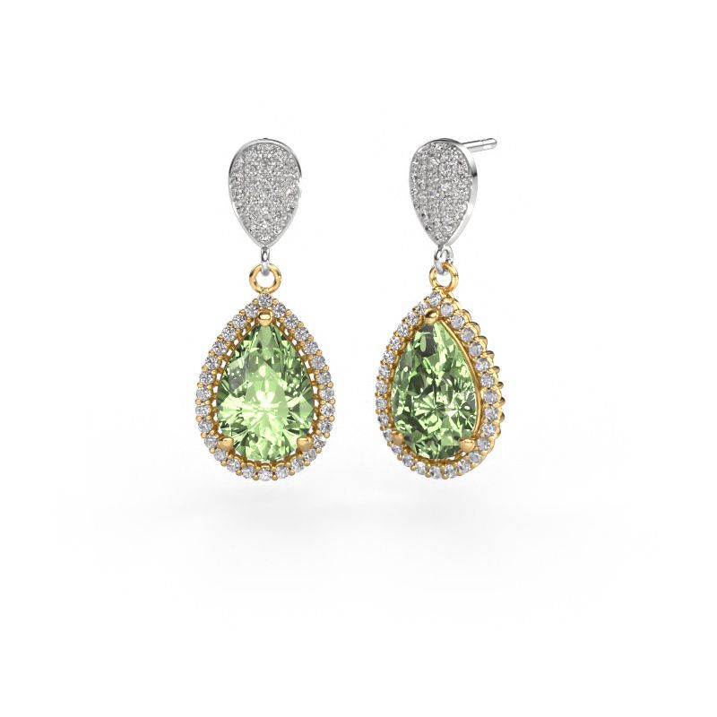 Drop earrings Tilly per 2 585 gold green lab grown diamond 12x8 mm