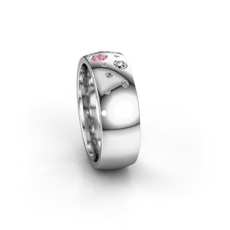 Image of Wedding ring WH0141L26BP<br/>585 white gold ±7x2 mm<br/>Pink sapphire
