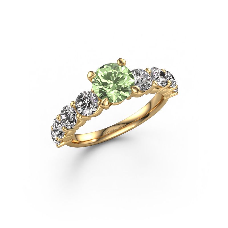 Engagement ring Deja 585 gold green lab grown diamond 6.5 mm