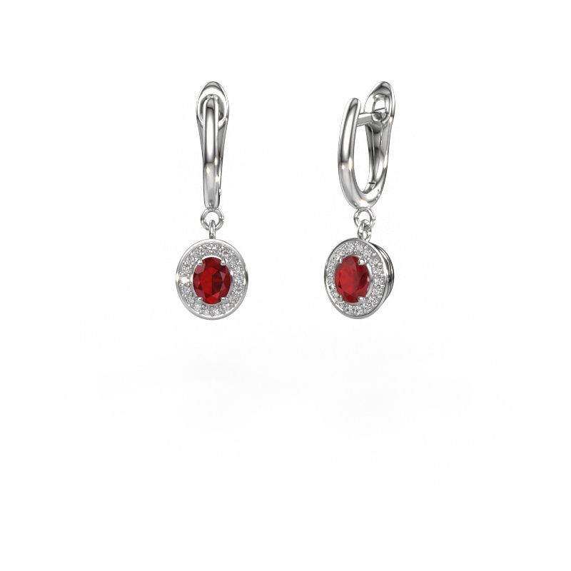 Pendants d'oreilles Nakita 950 platine rubis 5x4 mm