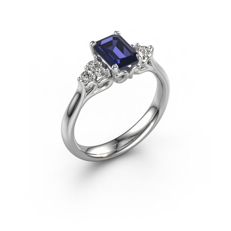 Aanzoeksring Myrna EME 950 platina saffier 6x4 mm
