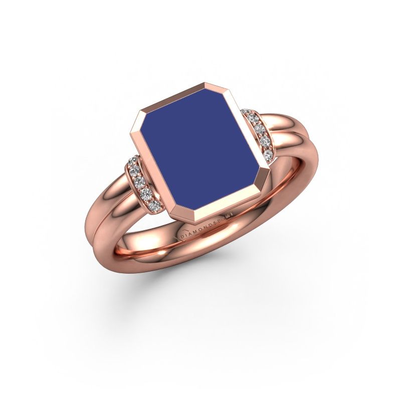 Signetring Gwenn 3 585 roségull blå emalje 10x8 mm