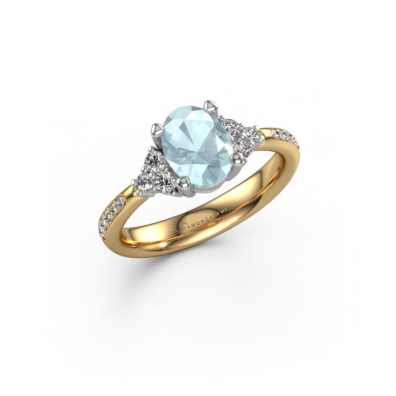 Engagement ring Aleida OVL 2 585 gold aquamarine 8x6 mm