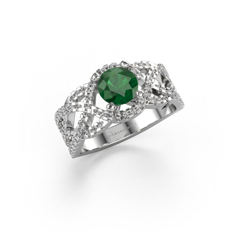 Ring Jeni 585 witgoud smaragd 6.5 mm