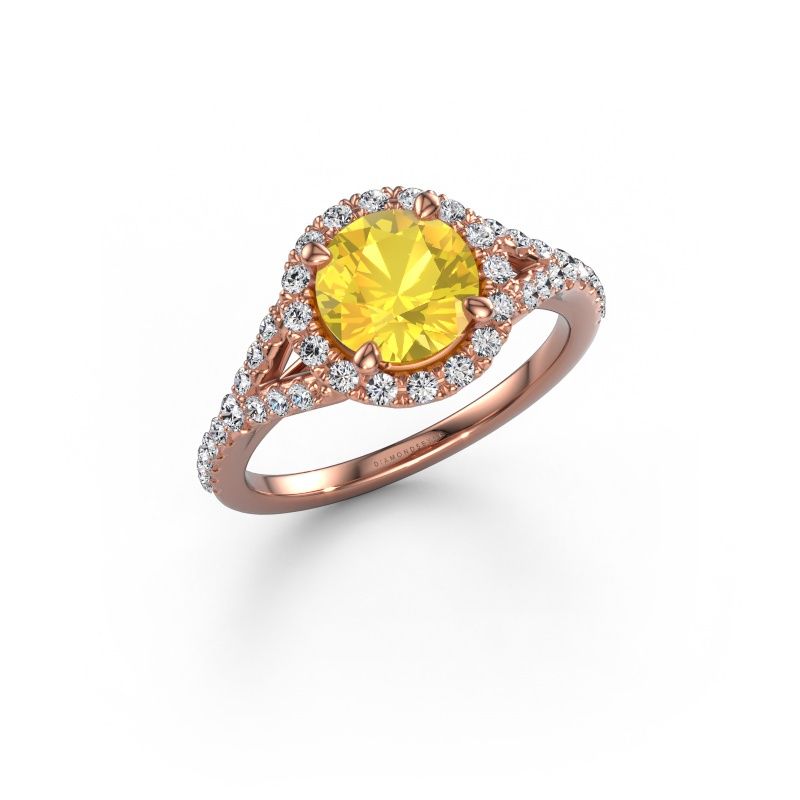 Bague de fiançailles Kimber RND 585 or rose saphir jaune 7 mm