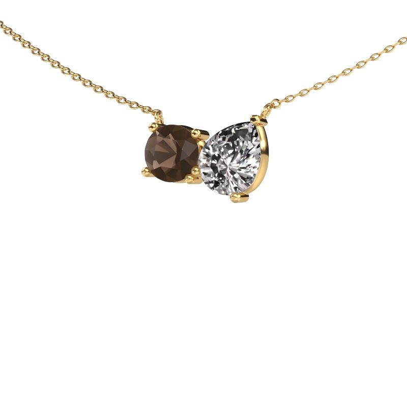 Pendant Toi et Moi RND PER 585 gold smokey quartz 6.5 mm