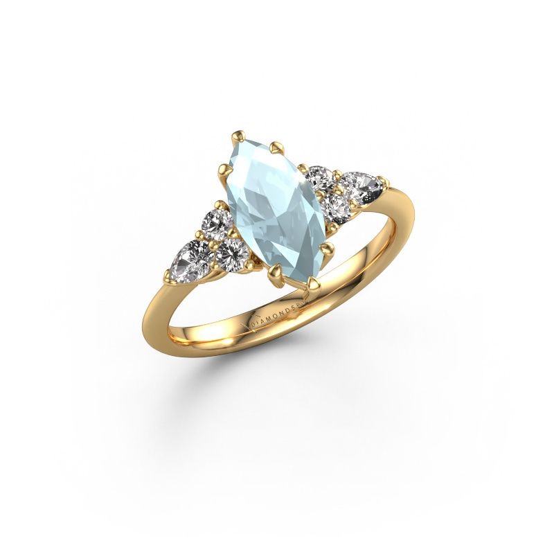 Verlovingsring Melani MRQ 585 goud aquamarijn 11x5.5 mm