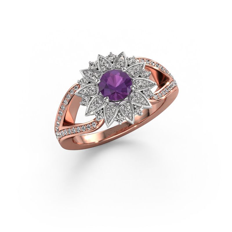 Bague Chasidy 2 585 or rose améthyste 5 mm