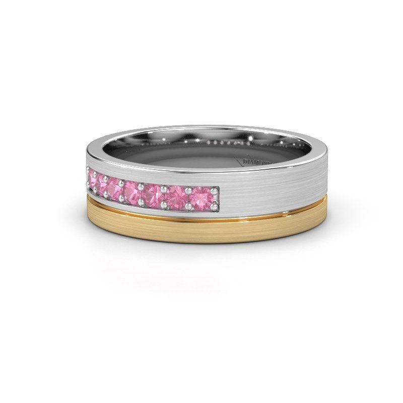 Afbeelding van Trouwring WH0312L16AM 585 witgoud roze saffier ±6x1.7 mm