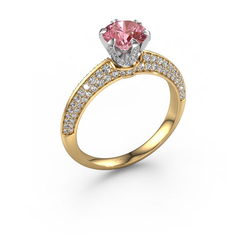 Engagement ring Abby 585 gold pink lab grown diamond 6.5 mm