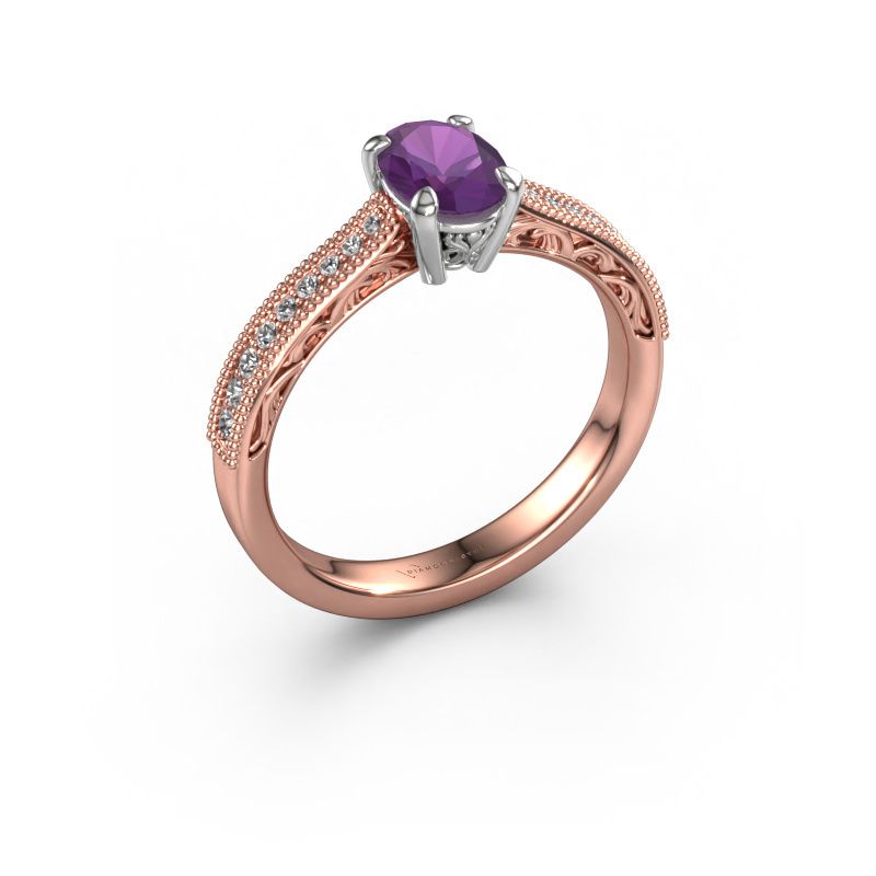Bague de fiançailles Shonta OVL 585 or rose améthyste 7x5 mm