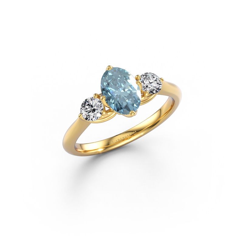 Engagement ring Vosje OVL 585 gold blue lab grown diamond 7,5x5,5 mm