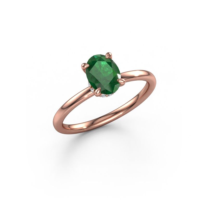 Verlovingsring Crystal OVL 3 585 rosé goud smaragd 7,5x5,5 mm