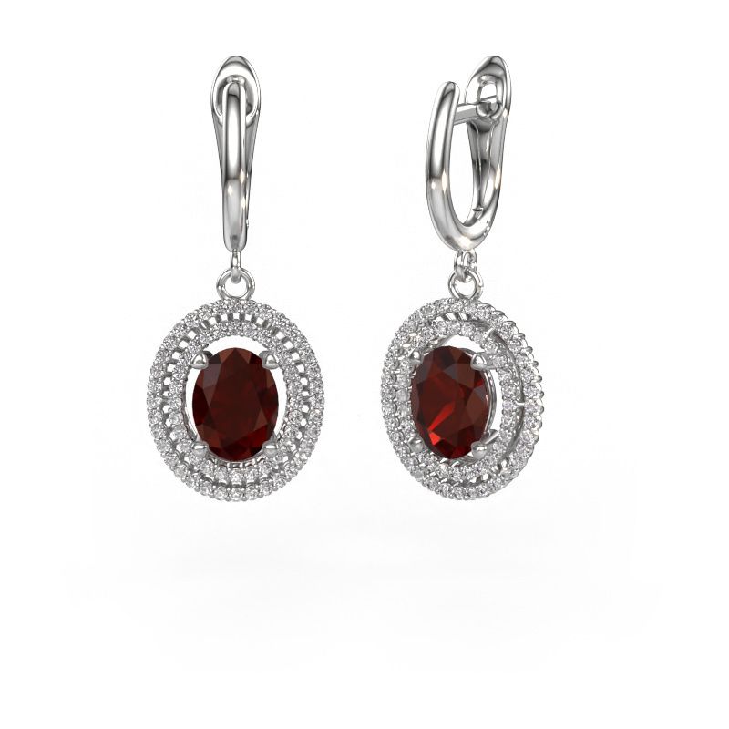 Oorhangers Karren 585 witgoud granaat 8x6 mm