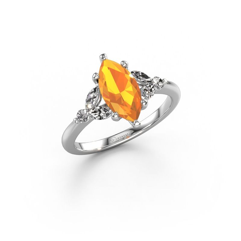 Bague de fiançailles Megan MRQ 585 or blanc citrine 11x5.5 mm