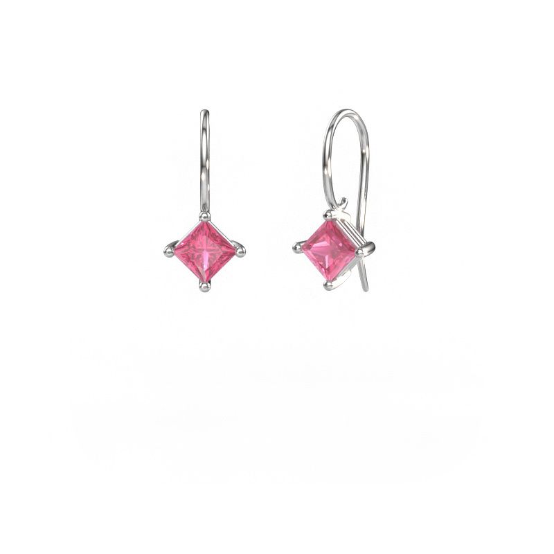 Drop earrings Cleo SQR 585 white gold pink sapphire 5.5 mm