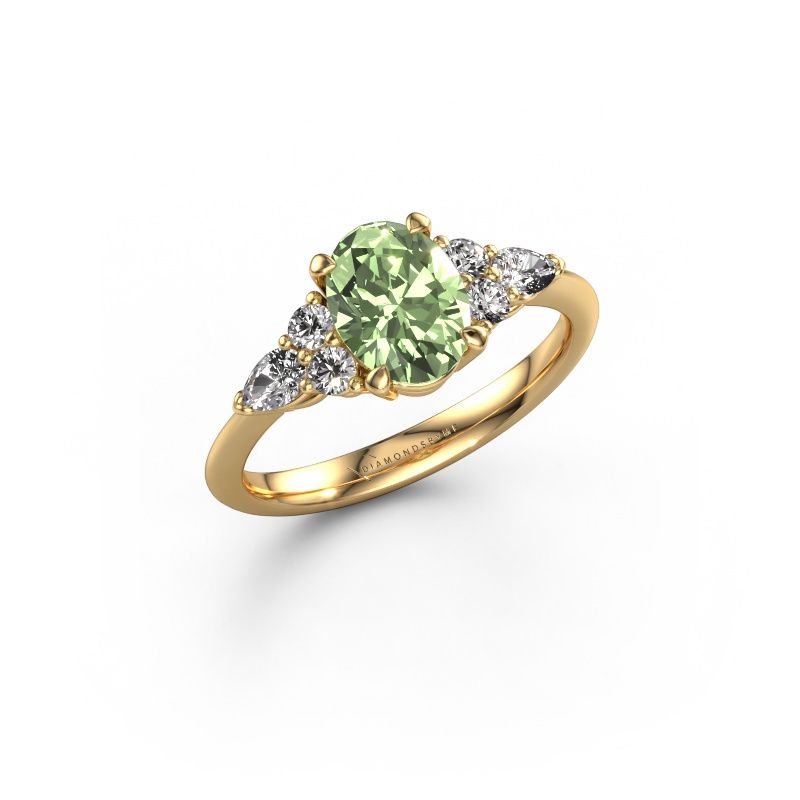 Engagement ring Melani OVL 585 gold green lab grown diamond 8x6 mm