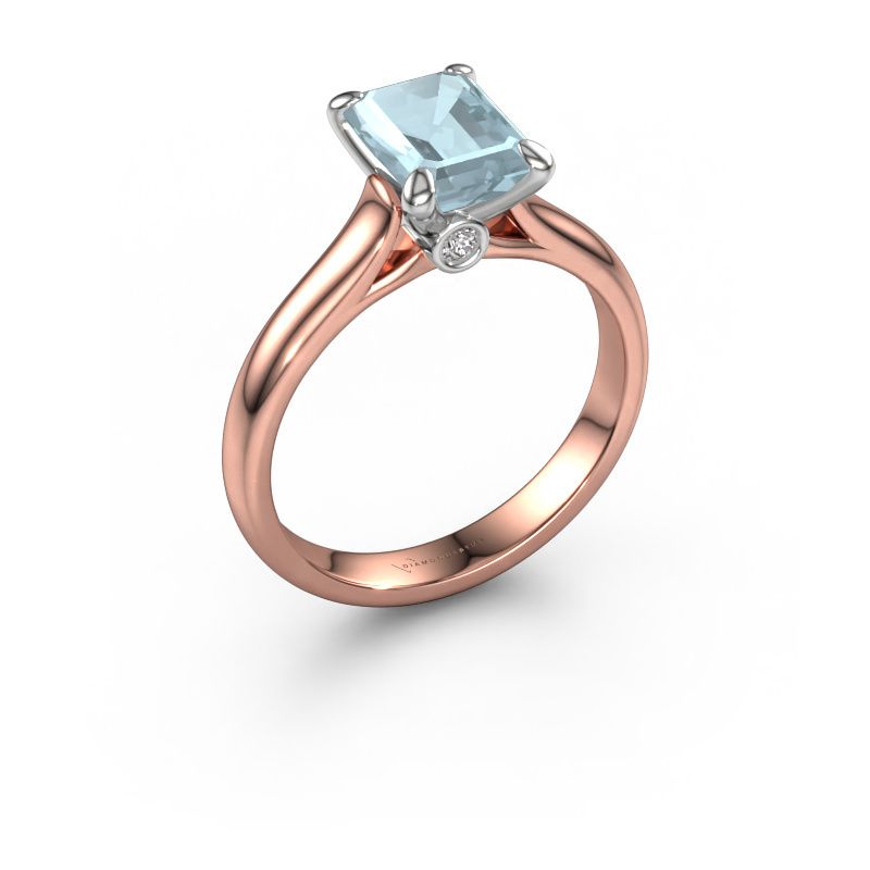 Verlobungsring Valorie eme 1 585 Roségold Aquamarin 9x7 mm