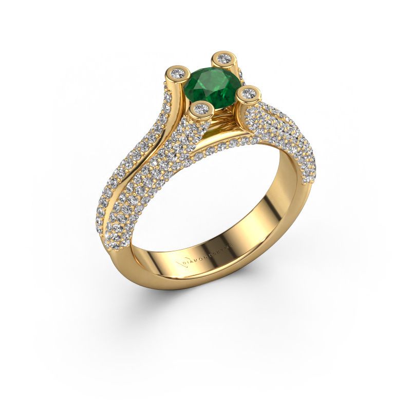 Bague de fiançailles Stefanie 2 585 or jaune emeraude 5 mm