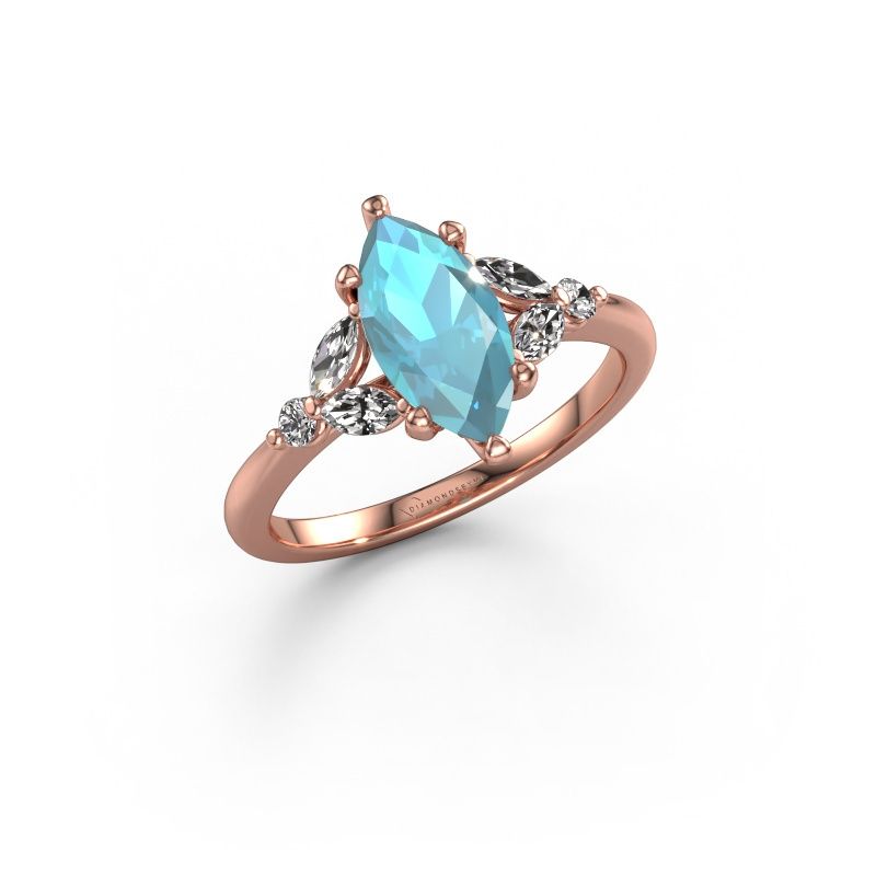 Bague de fiançailles Megan MRQ 585 or rose topaze bleue 11x5.5 mm