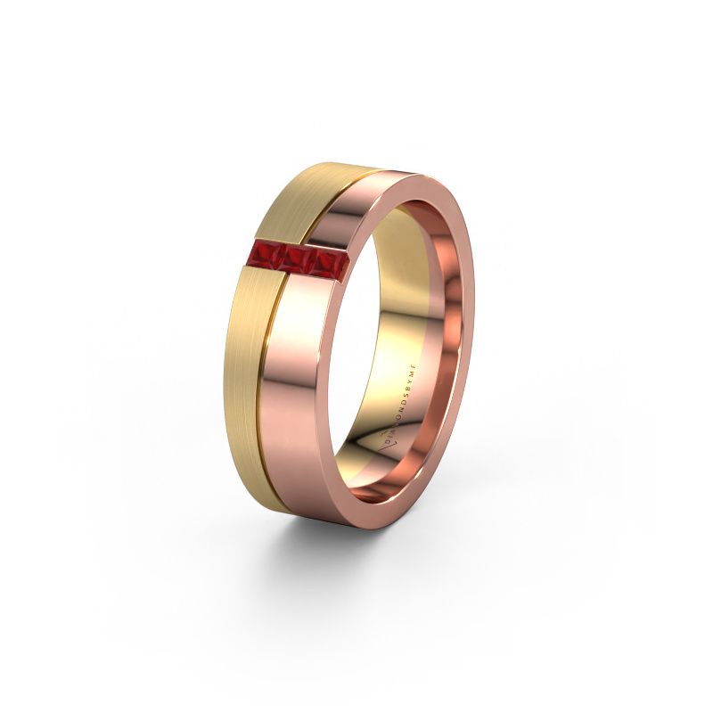 Trouwring WH0906L16A 585 rosé goud robijn ±6x1.7 mm