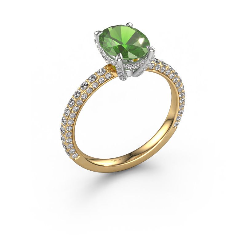Verlobungsring Saskia 2 OVL 585 Gold Turmalin grün 9x7 mm