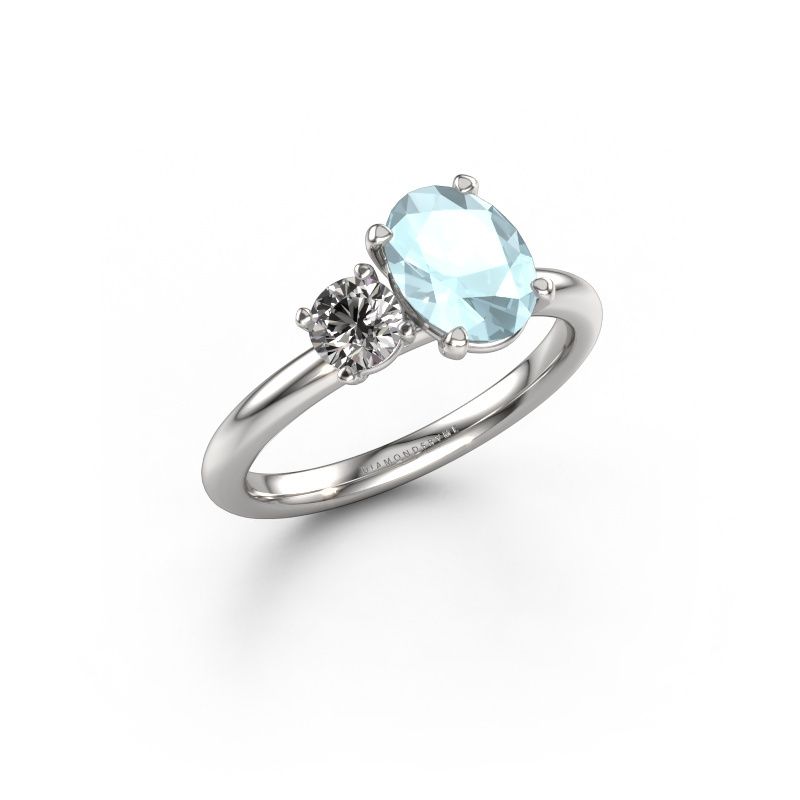 Engagement ring Toi et Moi OVL-RND 585 white gold aquamarine 8x6 mm