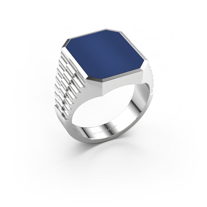 Zegelring Brent 4 585 witgoud lapis lazuli 16x13 mm