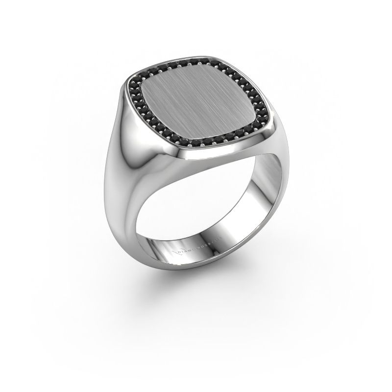 Bague pour homme Floris Cushion 4 585 or blanc diamant noir 0.333 crt