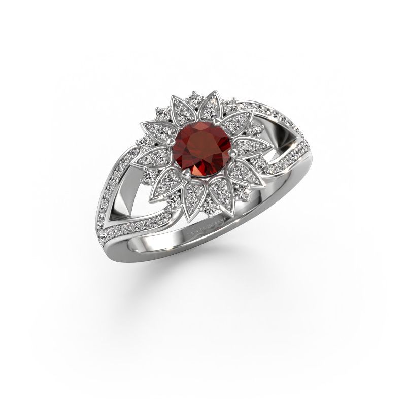 Bague Chasidy 2 585 or blanc grenat 5 mm