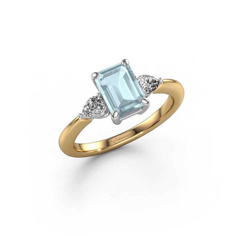 Verlovingsring Chanou EME 585 goud aquamarijn 7.5x5.5 mm