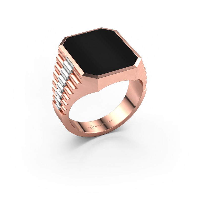 Signet ring Brent 4 585 rose gold onyx 16x13 mm