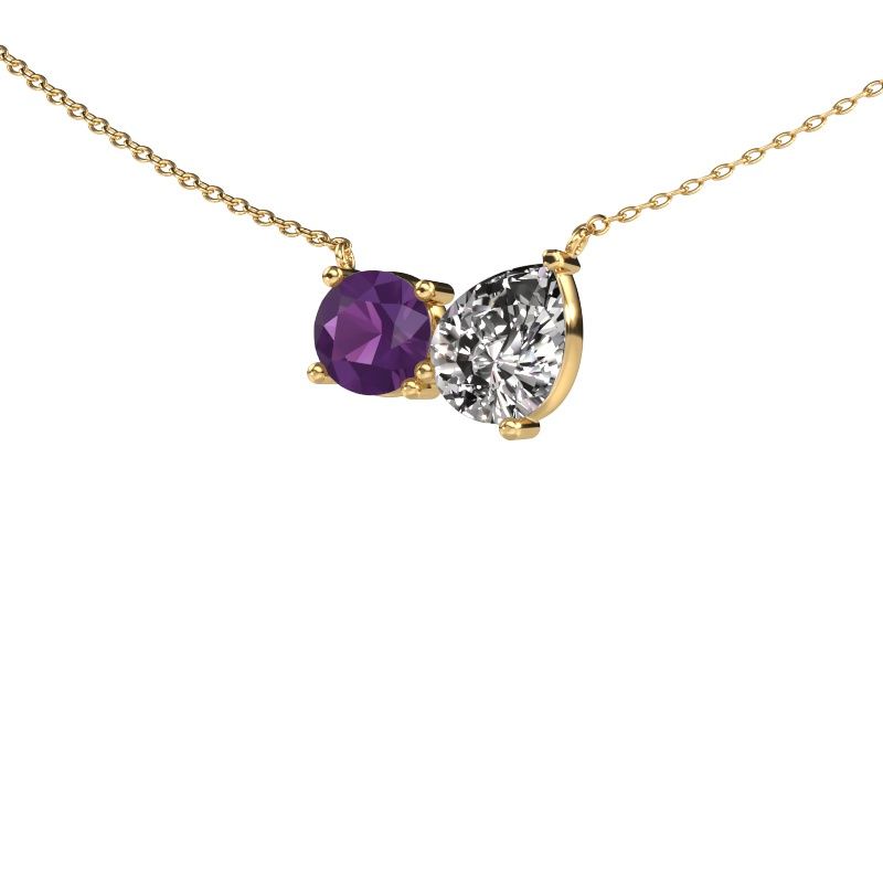 Pendentif Toi et Moi RND PER 585 or jaune améthyste 6.5 mm
