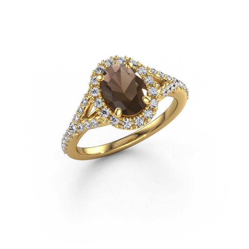 Engagement ring Kimber OVL 585 gold smokey quartz 8x6 mm