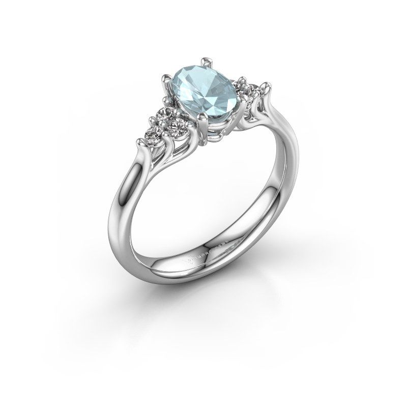 Afbeelding van Verlovingsring Monika OVL<br/>950 platina<br/>Aquamarijn 7x5 mm