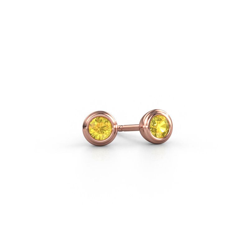 Clous d'oreilles Shemika 585 or rose saphir jaune 4 mm