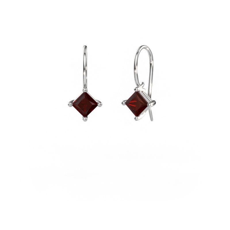 Drop earrings Cleo SQR 585 white gold garnet 5.5 mm