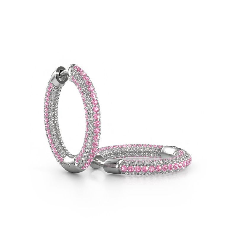 Hoop earrings Hope 15mm 585 white gold pink sapphire 1 mm