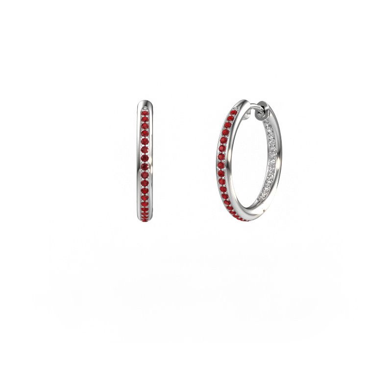 Hoop earrings Sina 15mm 585 white gold ruby 1.1 mm