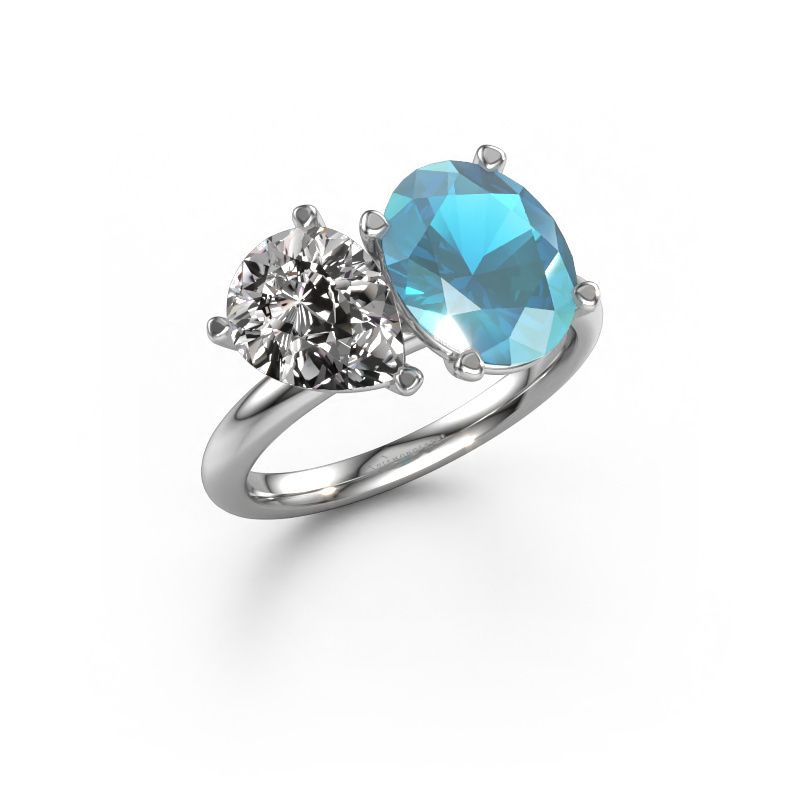 Verlovingsring Toi et Moi OVL-PER 950 platina blauw topaas 8x6 mm